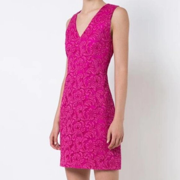 Adam Lippes Sleeveless‎ V-neck Lace Mini Dress in Fuchsia Silk Msrp $1150 sz 12 - Picture 1 of 15